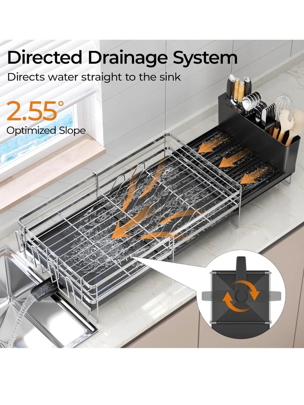NIB Expandable Counter Dish Drying Rack in Silver, Dish,Utensils,Cups Anti Rust